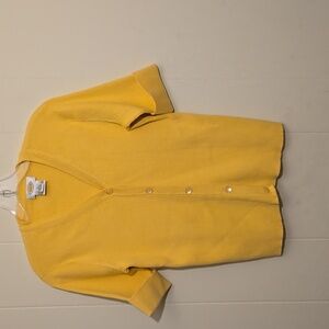 Talbots Yellow Button Down V-neck Short Cuffed Sleeve Sweater Small